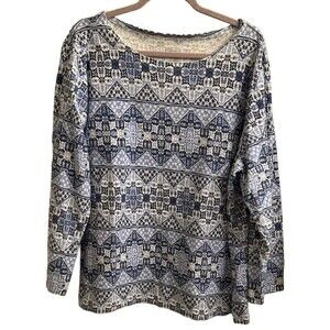 Pendleton Women’s Blue Aztec Scoop Neck Long Sleeve Cotton Knit Jersey Sz 3X